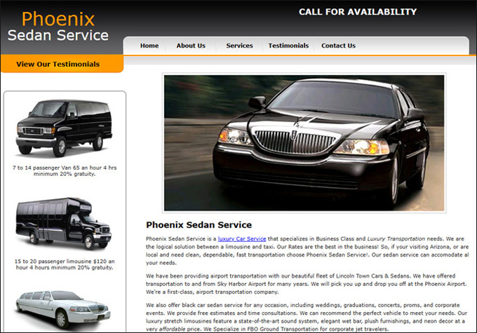 Website Screenshot for Phoenix Sedan Service